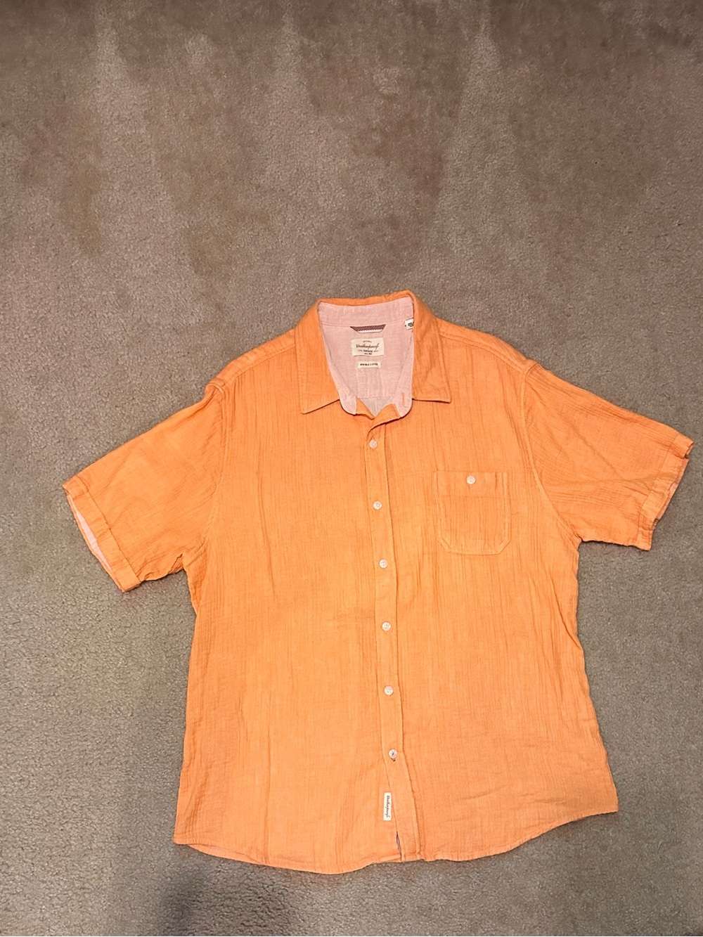 Lightweight Linen Orange Short-Sleeve Button-Down Shirt